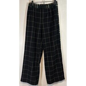 Who What Wear Size 2 Wide Leg Pants Black White Plaid Green Business Academia